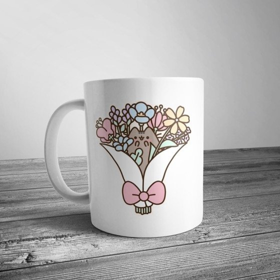 Чашка "Букет с котиком"